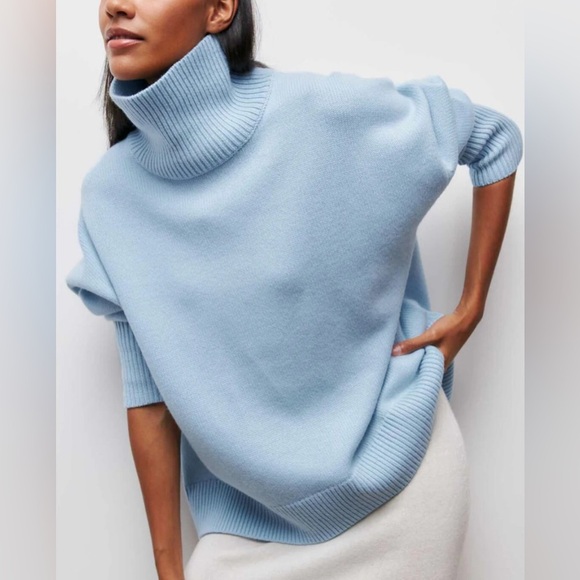 Commense - Cloudless Sky Turtleneck Oversized Sweater - Blue / L - Picture 1 of 6
